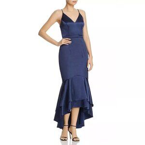 Avery G Womens 10 Navy Blue Satin V Neck Sleeveless Gown Dress NWT P42